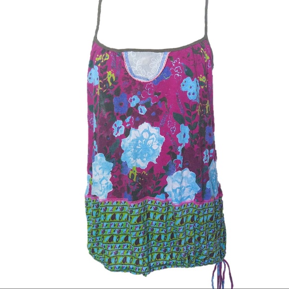 Free People Tops - Sz M Free People Floral Racerback Tank Boho Pink